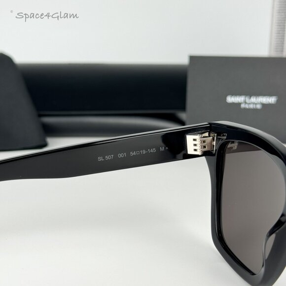 NEW Saint Laurent New Wave SL507 001 Black Grey Square Unisex Sunglasses SL 507 - Picture 7 of 11